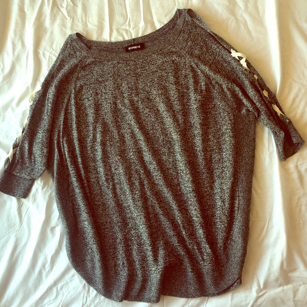 Gray cold shoulder sweater